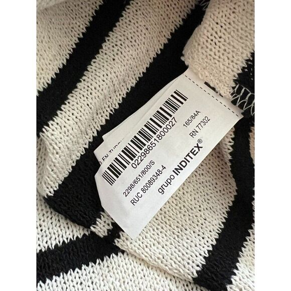 Zara Womens Rustic Sweater S Black White Striped Knit Pullover 2298/651 NWT - Picture 6 of 11